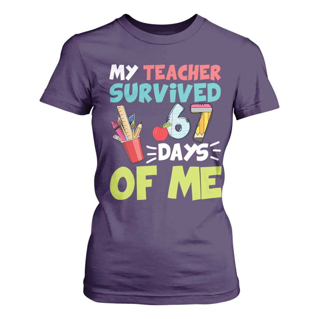 My Teacher Survived 67 Days Of Me T Shirt For Women Funny Six Seven Teen Gen Z Alpha Meme TS10 Purple Print Your Wear