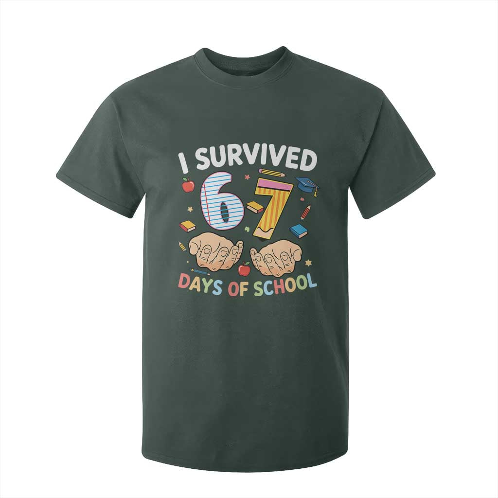I Survived 67 Days of School Funny Six Seven Meme T Shirt For Kid TS10 Dark Forest Green Print Your Wear
