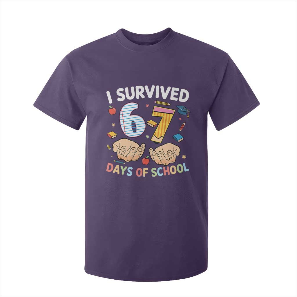 I Survived 67 Days of School Funny Six Seven Meme T Shirt For Kid TS10 Purple Print Your Wear