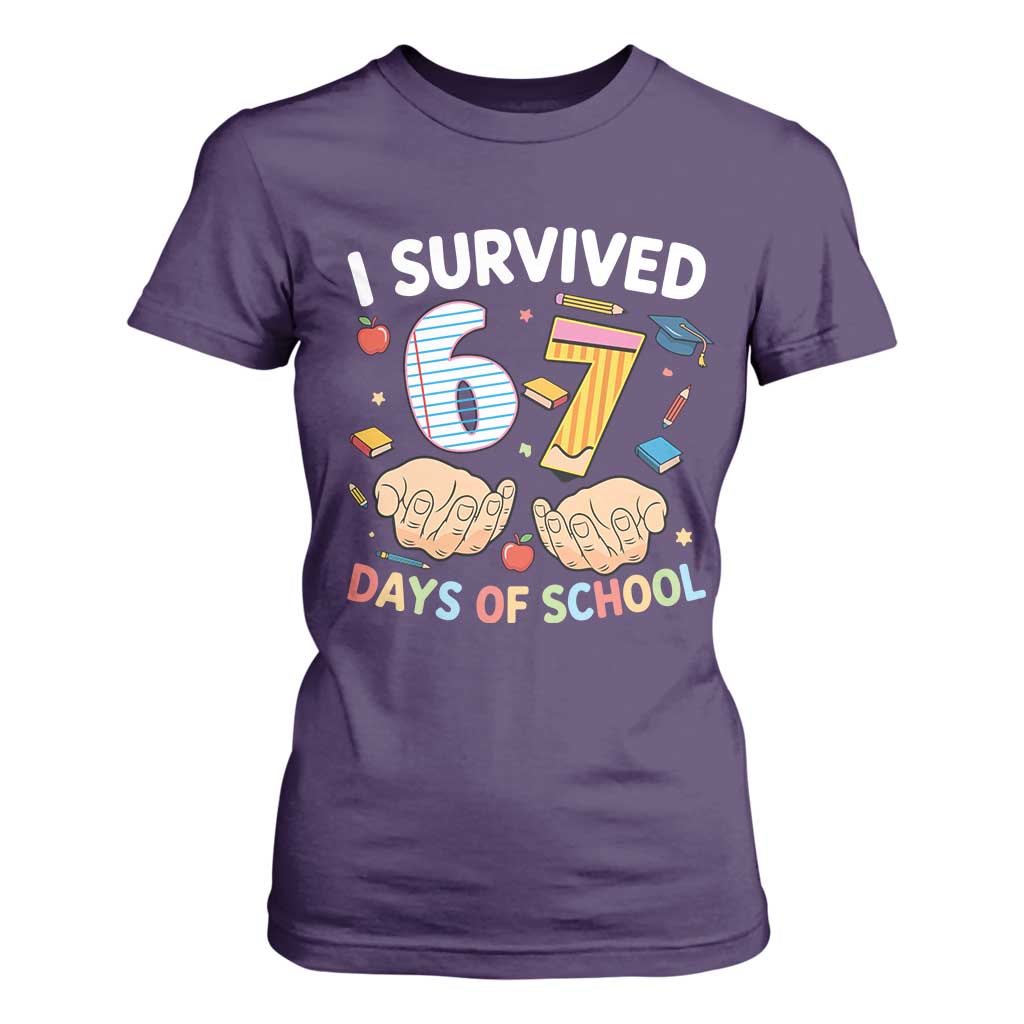 I Survived 67 Days of School Funny Six Seven Meme T Shirt For Women TS10 Purple Print Your Wear