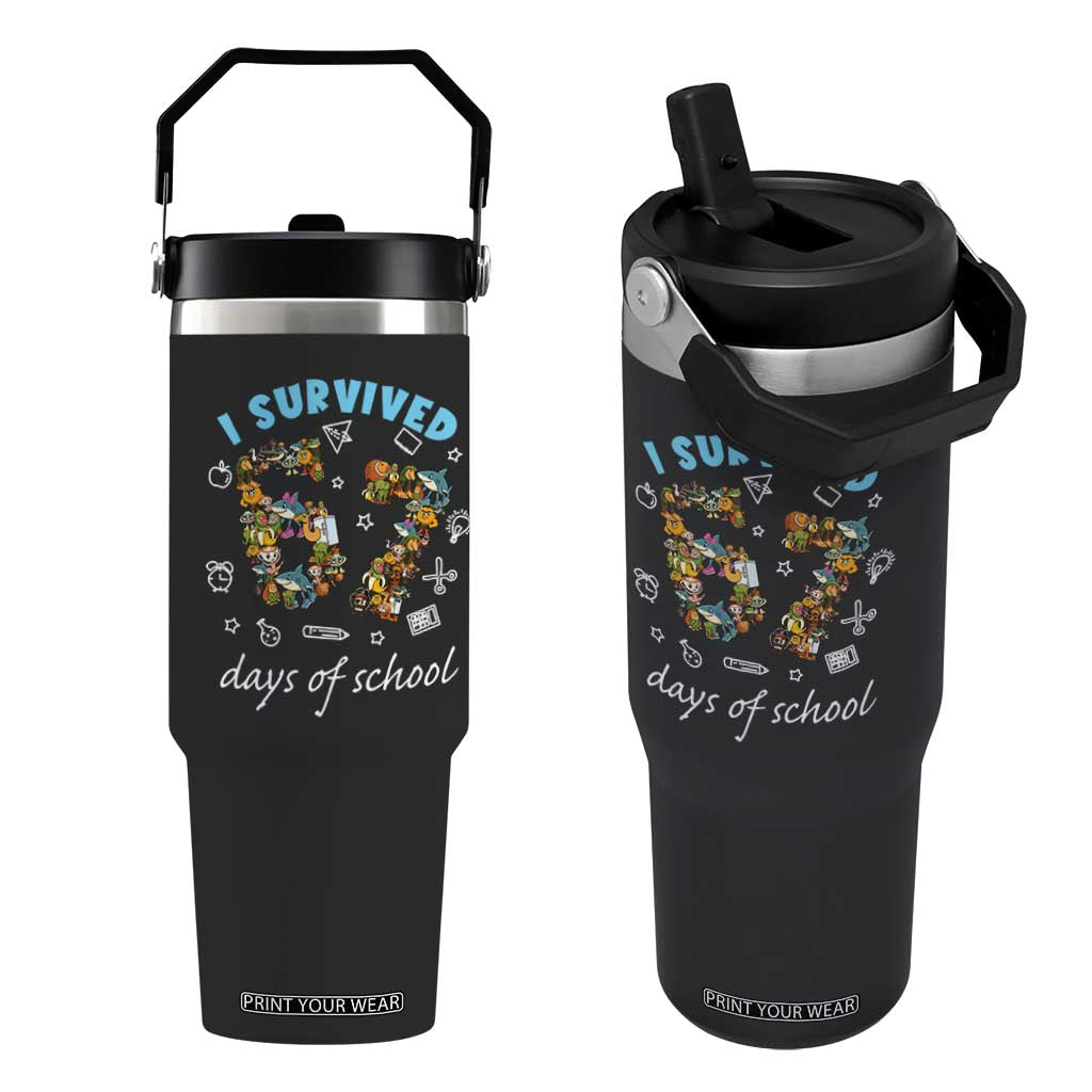 I Survived 67 Days of School Funny Six Seven Italian Brainrot Flip Straw Tumbler TS10 One Size: 30 oz Black Print Your Wear