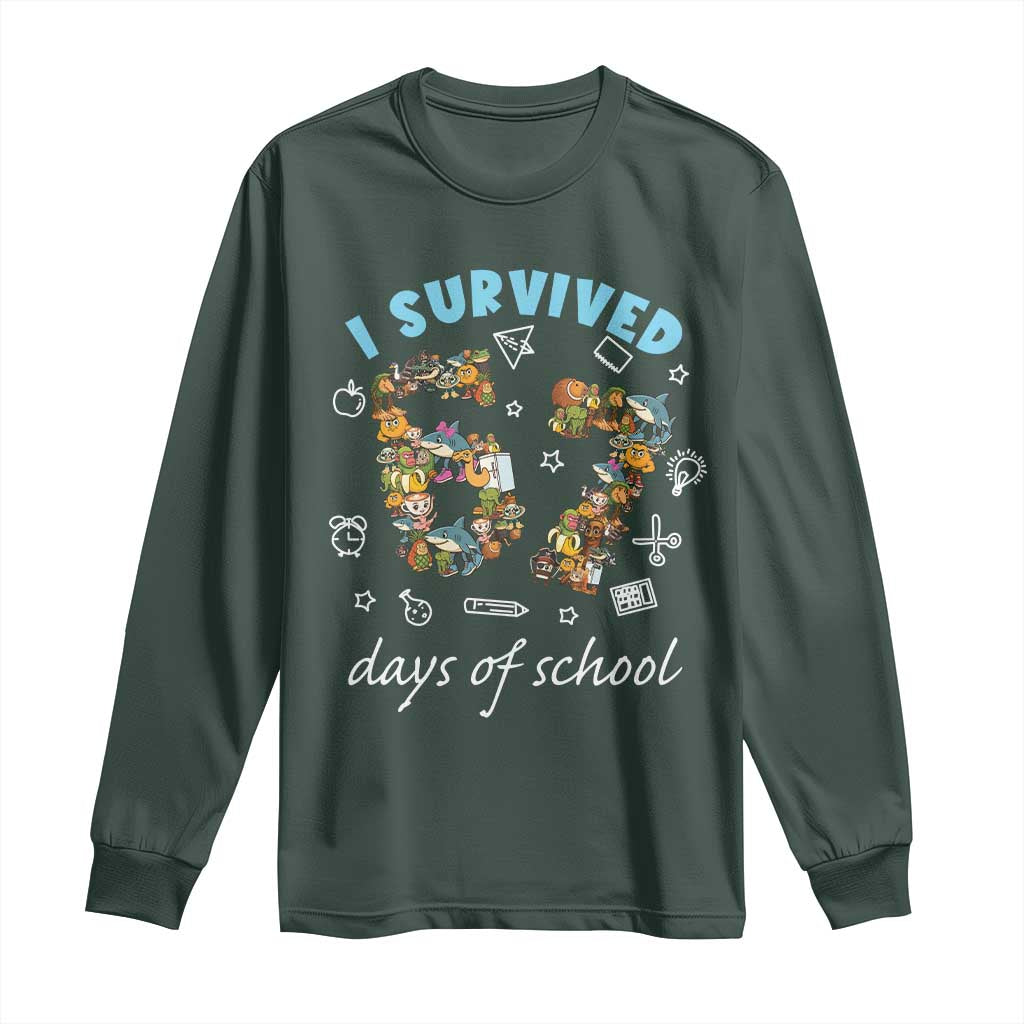 I Survived 67 Days of School Funny Six Seven Italian Brainrot Long Sleeve Shirt TS10 Dark Forest Green Print Your Wear