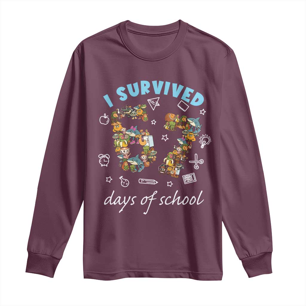 I Survived 67 Days of School Funny Six Seven Italian Brainrot Long Sleeve Shirt TS10 Maroon Print Your Wear