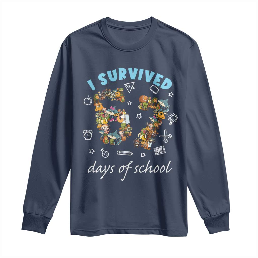 I Survived 67 Days of School Funny Six Seven Italian Brainrot Long Sleeve Shirt TS10 Navy Print Your Wear