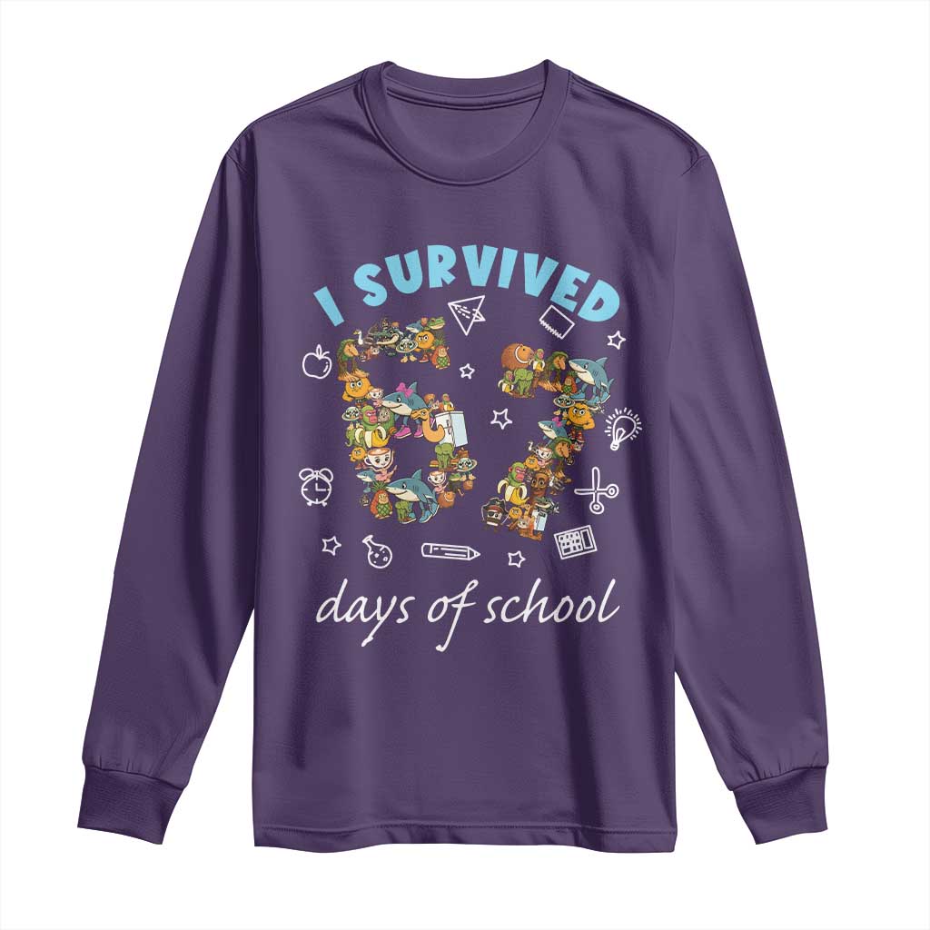 I Survived 67 Days of School Funny Six Seven Italian Brainrot Long Sleeve Shirt TS10 Purple Print Your Wear