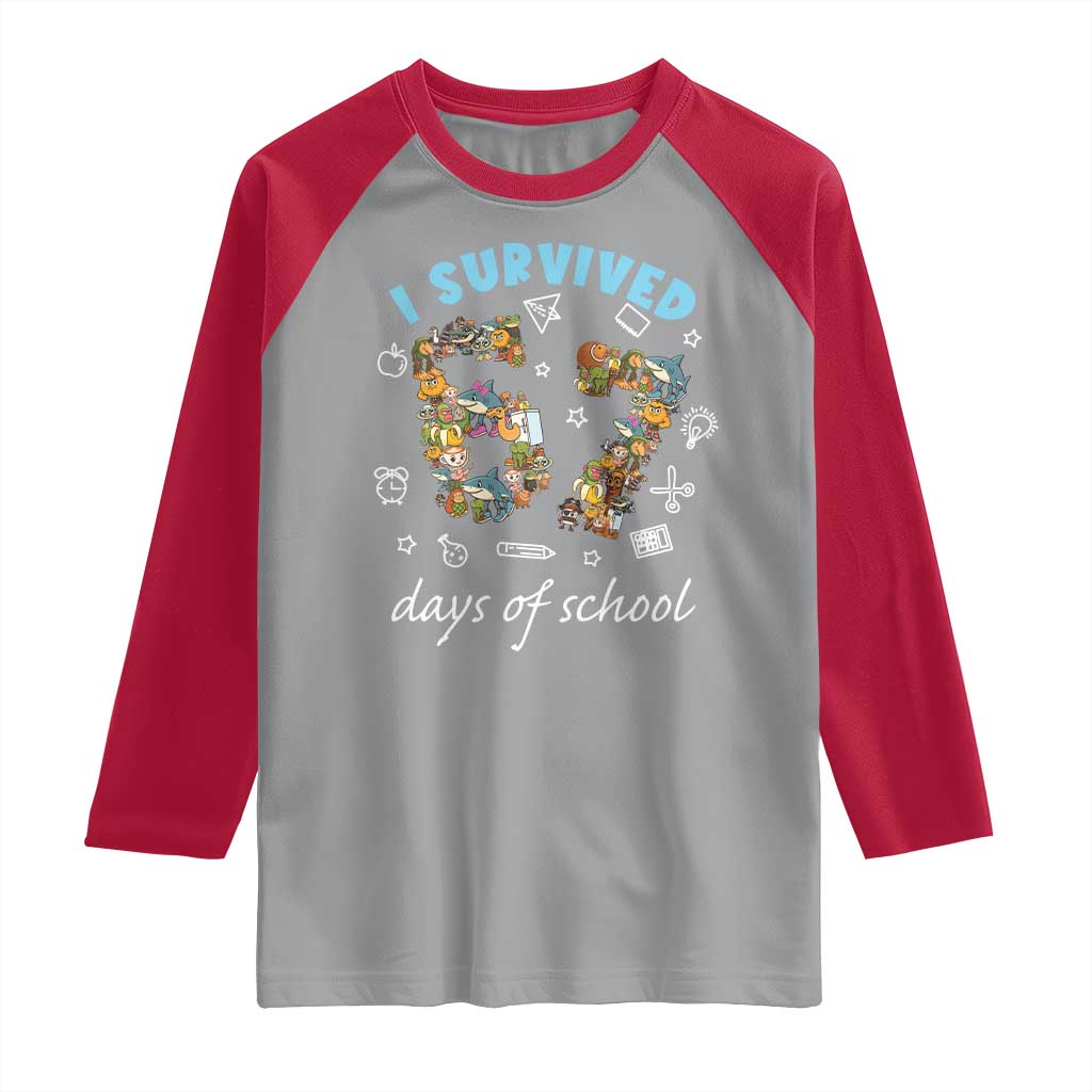 I Survived 67 Days of School Funny Six Seven Italian Brainrot Raglan Shirt TS10 Sport Gray Red Print Your Wear