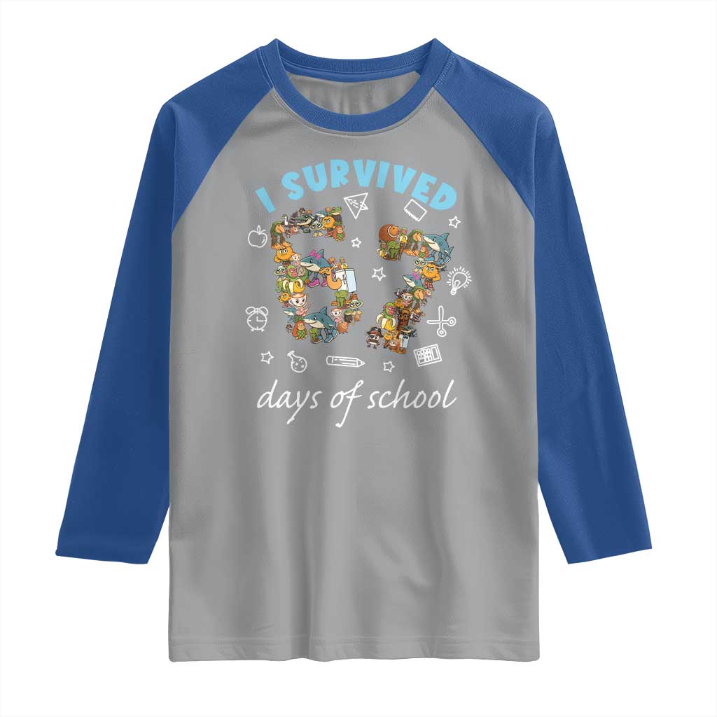 I Survived 67 Days of School Funny Six Seven Italian Brainrot Raglan Shirt TS10 Sport Gray Royal Print Your Wear