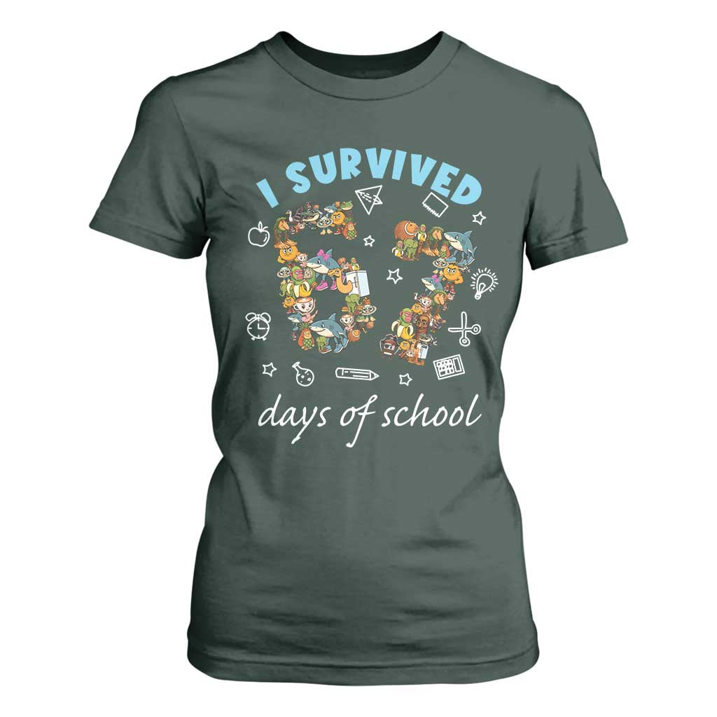 I Survived 67 Days of School Funny Six Seven Italian Brainrot T Shirt For Women TS10 Dark Forest Green Print Your Wear