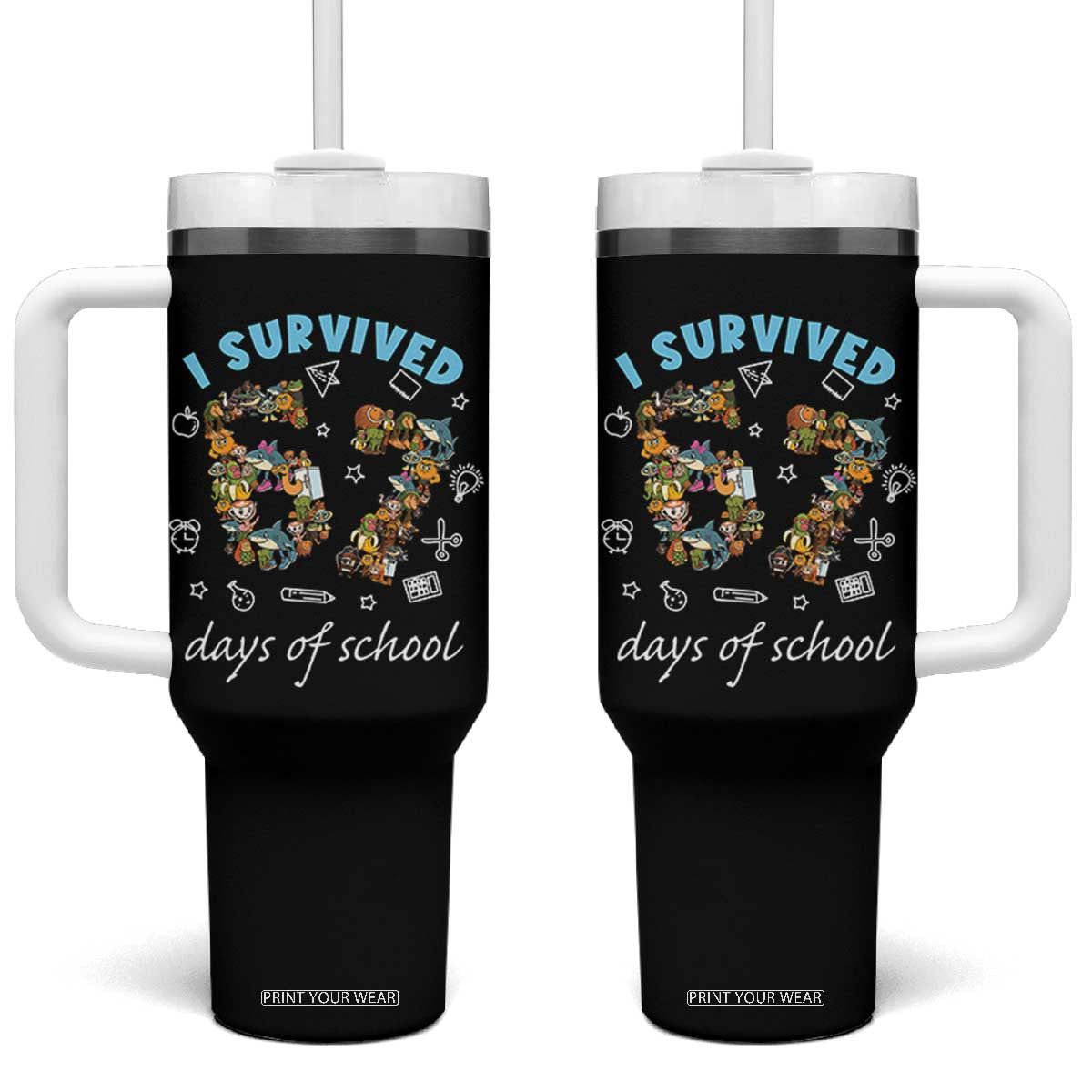 I Survived 67 Days of School Funny Six Seven Italian Brainrot Tumbler With Handle TS10 One Size: 40 oz Black Print Your Wear