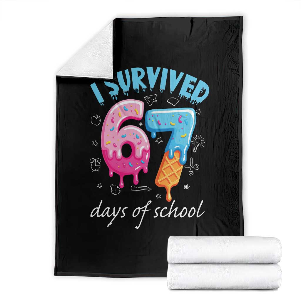 I Survived 67 Days of School Funny Six Seven Meme Throw Blanket Baseball Ice Cream Dripping TS10 Black Print Your Wear