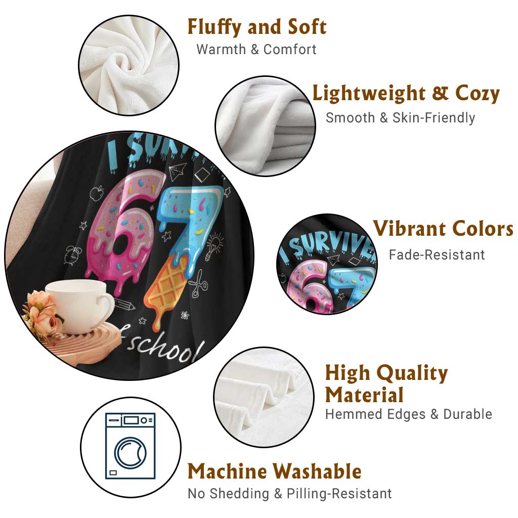 I Survived 67 Days of School Funny Six Seven Meme Throw Blanket Baseball Ice Cream Dripping TS10 Print Your Wear