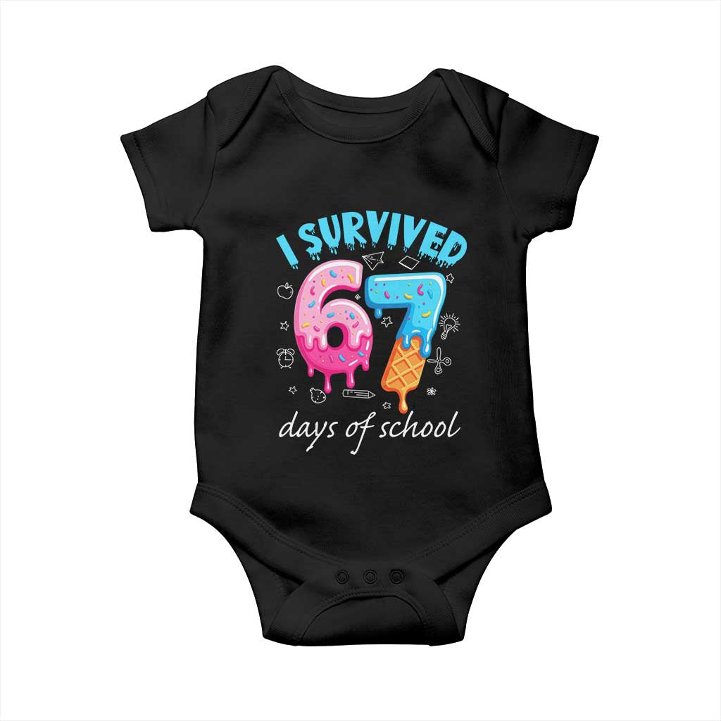 I Survived 67 Days of School Funny Six Seven Meme Baby Onesie Baseball Ice Cream Dripping TS10 Black Print Your Wear