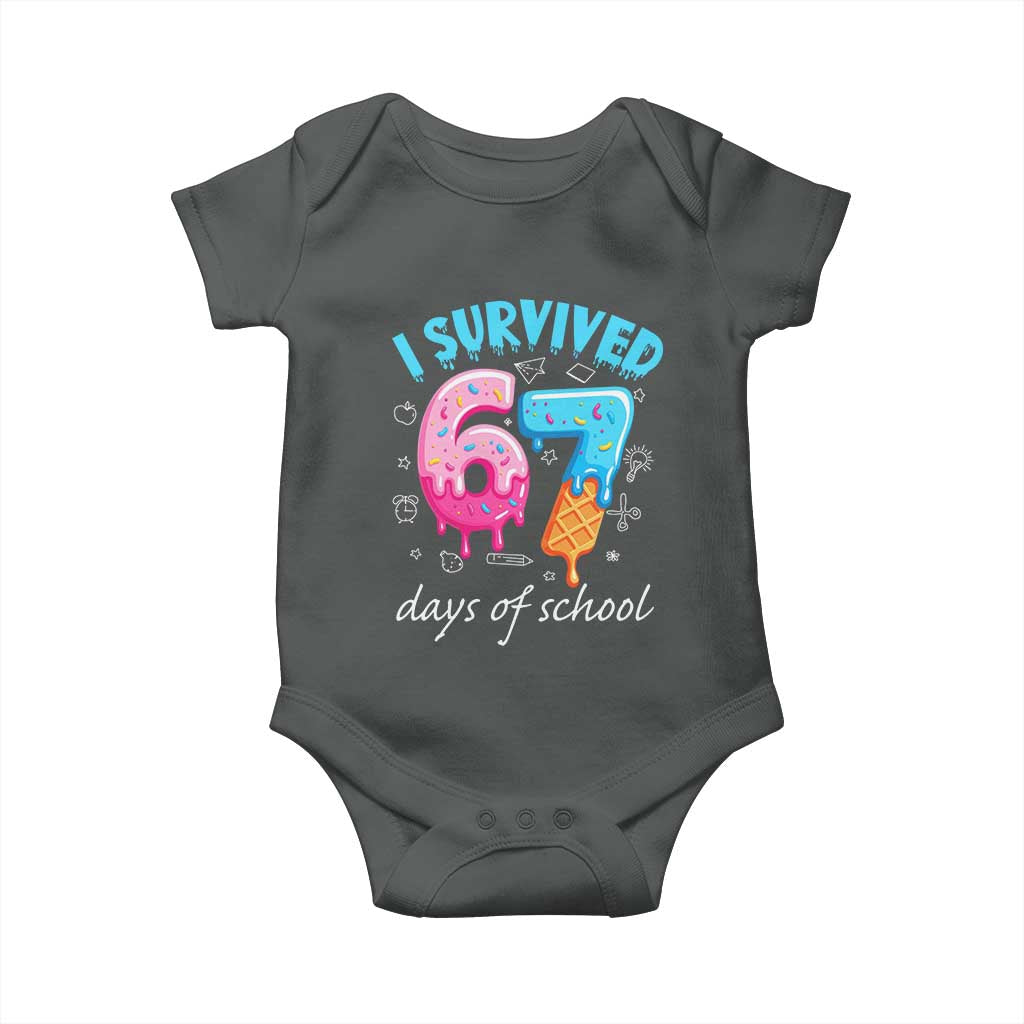 I Survived 67 Days of School Funny Six Seven Meme Baby Onesie Baseball Ice Cream Dripping TS10 Dark Heather Print Your Wear