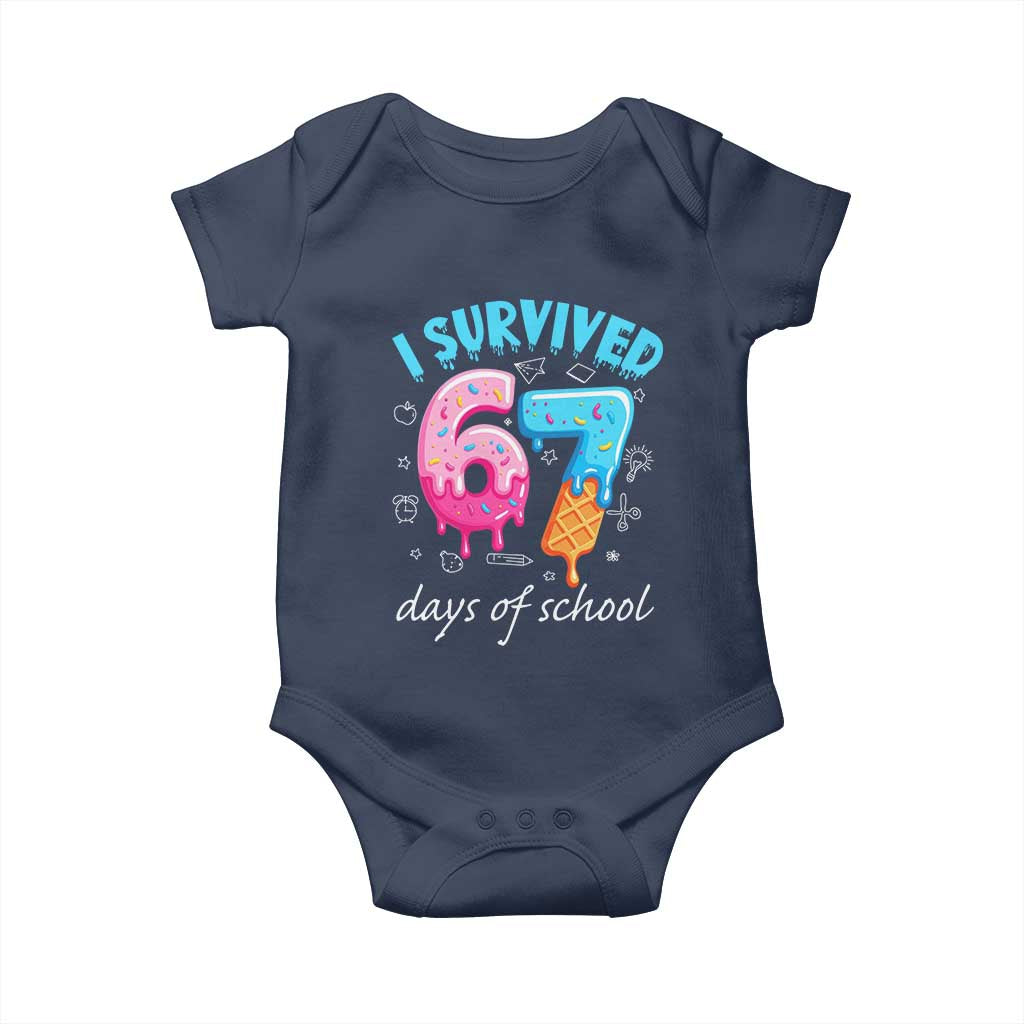 I Survived 67 Days of School Funny Six Seven Meme Baby Onesie Baseball Ice Cream Dripping TS10 Navy Print Your Wear