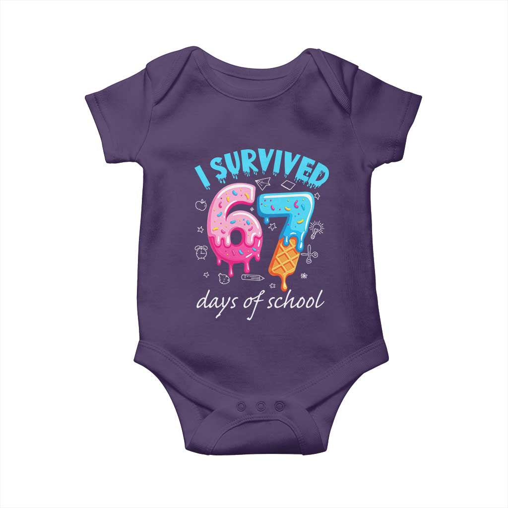 I Survived 67 Days of School Funny Six Seven Meme Baby Onesie Baseball Ice Cream Dripping TS10 Purple Print Your Wear