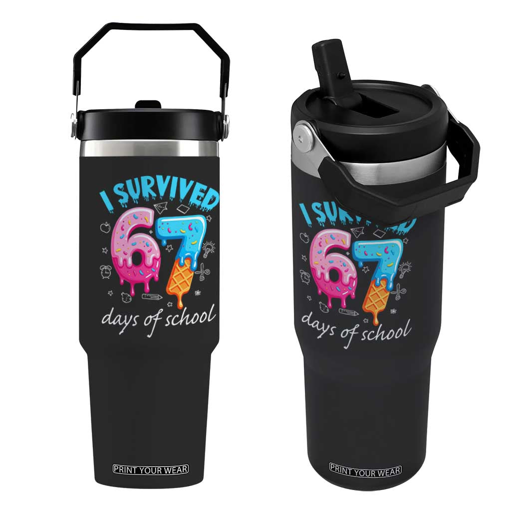 I Survived 67 Days of School Funny Six Seven Meme Flip Straw Tumbler Baseball Ice Cream Dripping TS10 One Size: 30 oz Black Print Your Wear