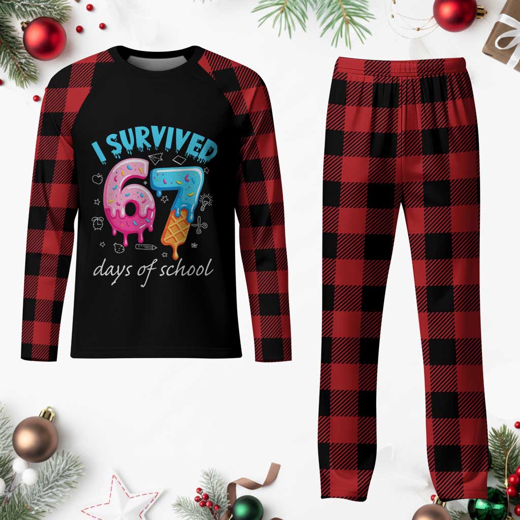 I Survived 67 Days of School Funny Six Seven Meme Plaid Pajama Set Baseball Ice Cream Dripping TS10 Buffalo Plaid Print Your Wear