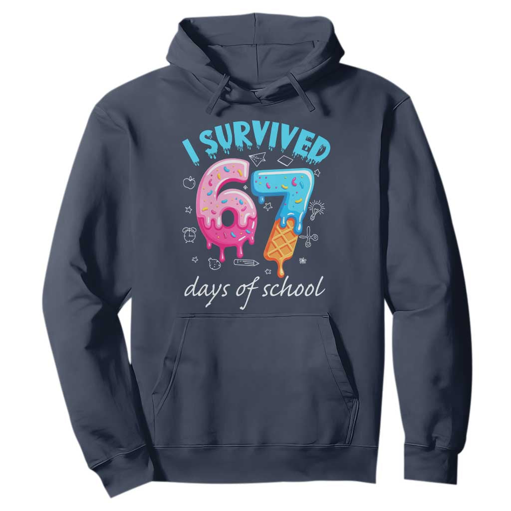 I Survived 67 Days of School Funny Six Seven Meme Hoodie Baseball Ice Cream Dripping TS10 Navy Print Your Wear