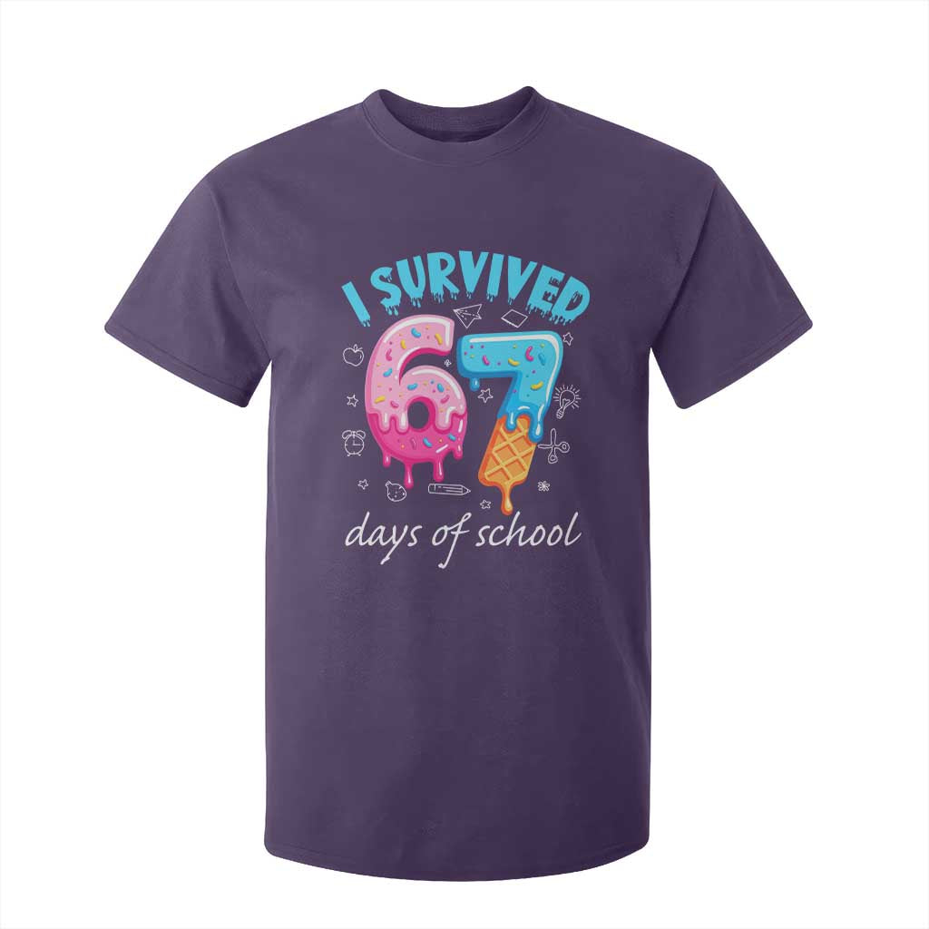 I Survived 67 Days of School Funny Six Seven Meme T Shirt For Kid Baseball Ice Cream Dripping TS10 Purple Print Your Wear