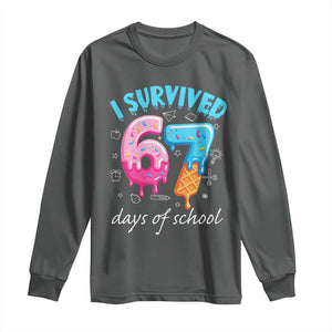I Survived 67 Days of School Funny Six Seven Meme Long Sleeve Shirt Baseball Ice Cream Dripping TS10 Dark Heather Print Your Wear