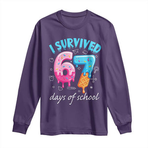 I Survived 67 Days of School Funny Six Seven Meme Long Sleeve Shirt Baseball Ice Cream Dripping TS10 Purple Print Your Wear