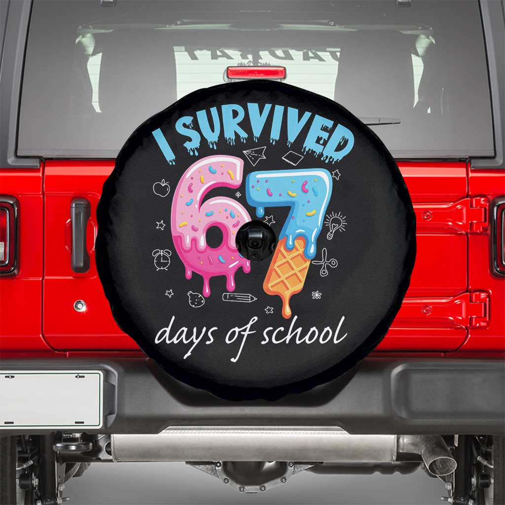 I Survived 67 Days of School Funny Six Seven Meme Spare Tire Cover Baseball Ice Cream Dripping TS10 Black Print Your Wear