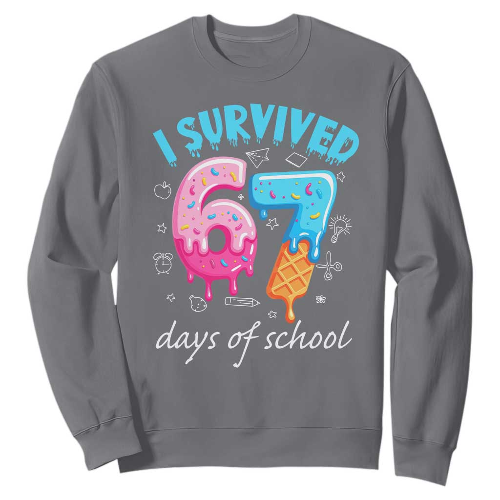 I Survived 67 Days of School Funny Six Seven Meme Sweatshirt Baseball Ice Cream Dripping TS10 Charcoal Print Your Wear