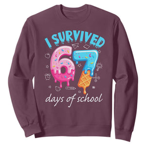 I Survived 67 Days of School Funny Six Seven Meme Sweatshirt Baseball Ice Cream Dripping TS10 Maroon Print Your Wear