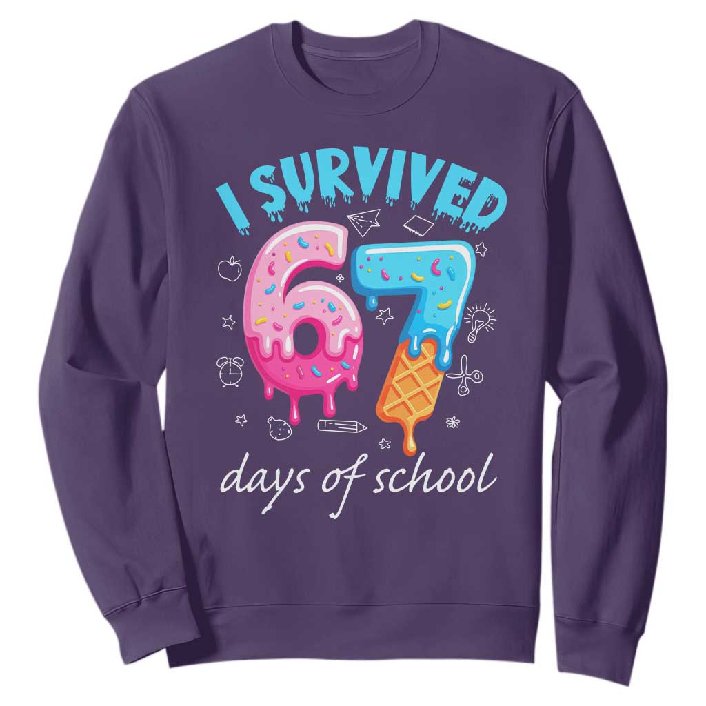 I Survived 67 Days of School Funny Six Seven Meme Sweatshirt Baseball Ice Cream Dripping TS10 Purple Print Your Wear