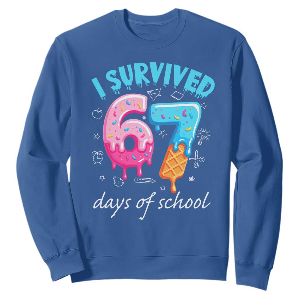 I Survived 67 Days of School Funny Six Seven Meme Sweatshirt Baseball Ice Cream Dripping TS10 Royal Blue Print Your Wear