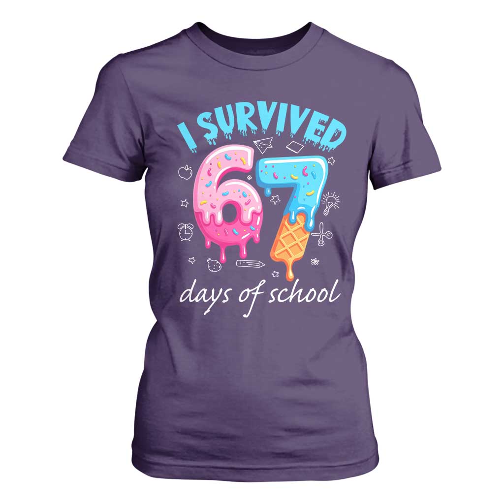 I Survived 67 Days of School Funny Six Seven Meme T Shirt For Women Baseball Ice Cream Dripping TS10 Purple Print Your Wear