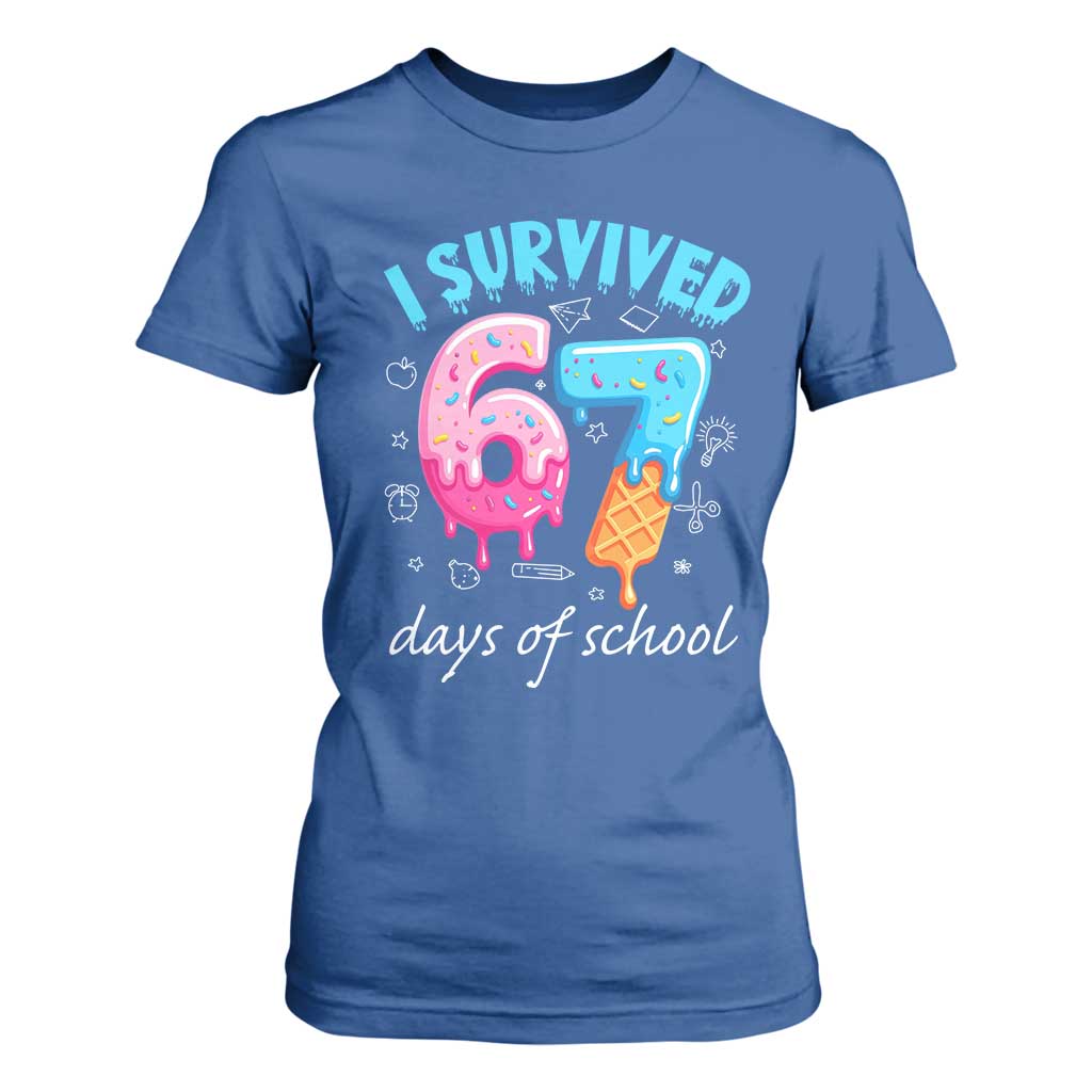 I Survived 67 Days of School Funny Six Seven Meme T Shirt For Women Baseball Ice Cream Dripping TS10 Royal Blue Print Your Wear