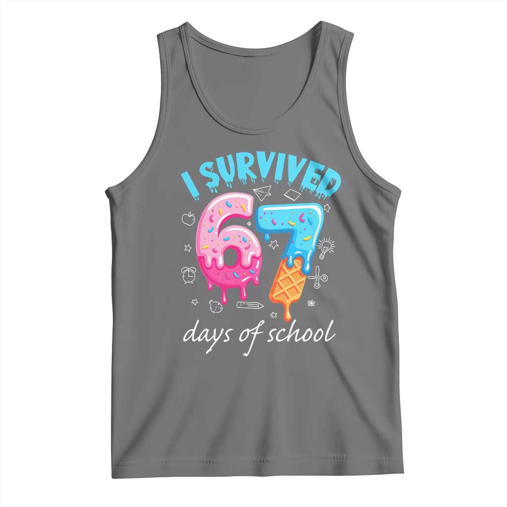 I Survived 67 Days of School Funny Six Seven Meme Tank Top Baseball Ice Cream Dripping TS10 Black Heather Print Your Wear