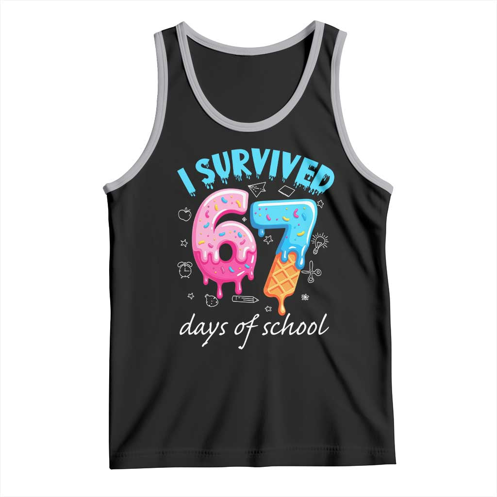 I Survived 67 Days of School Funny Six Seven Meme Tank Top Baseball Ice Cream Dripping TS10 Black Athletic Heather Print Your Wear