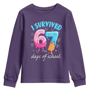 I Survived 67 Days of School Funny Six Seven Meme Youth Sweatshirt Baseball Ice Cream Dripping TS10 Purple Print Your Wear