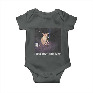 I Got That Dog In Me Baby Onesie Retro Funny Chihuahua Smoking Beer TS10 Dark Heather Print Your Wear