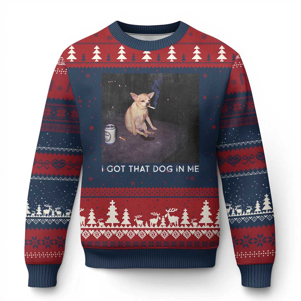 I Got That Dog In Me Ugly Christmas Sweater Retro Funny Chihuahua Smoking Beer TS10 Navy Red Print Your Wear