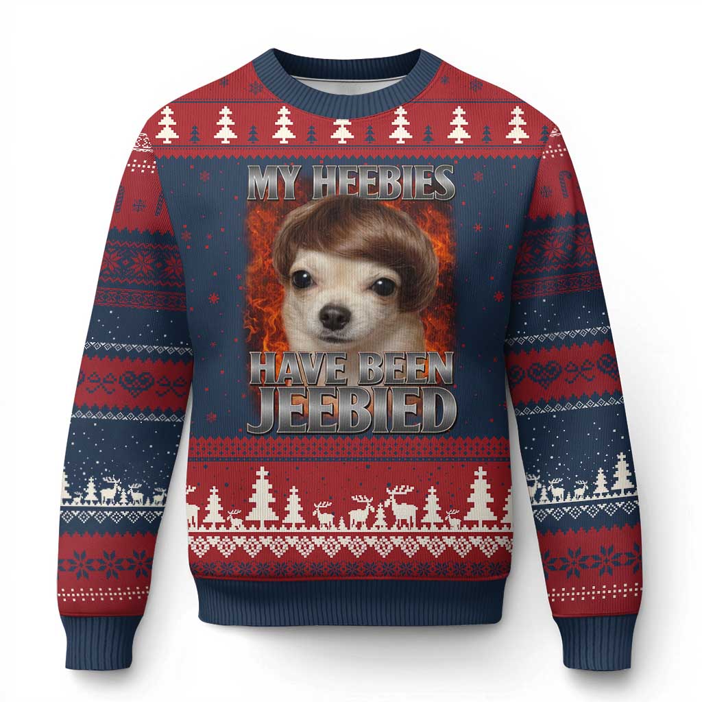 Chihuahua Funny Meme Ugly Christmas Sweater My Heebies Have Been Jeebied Bootleg TS10 Navy Red Print Your Wear