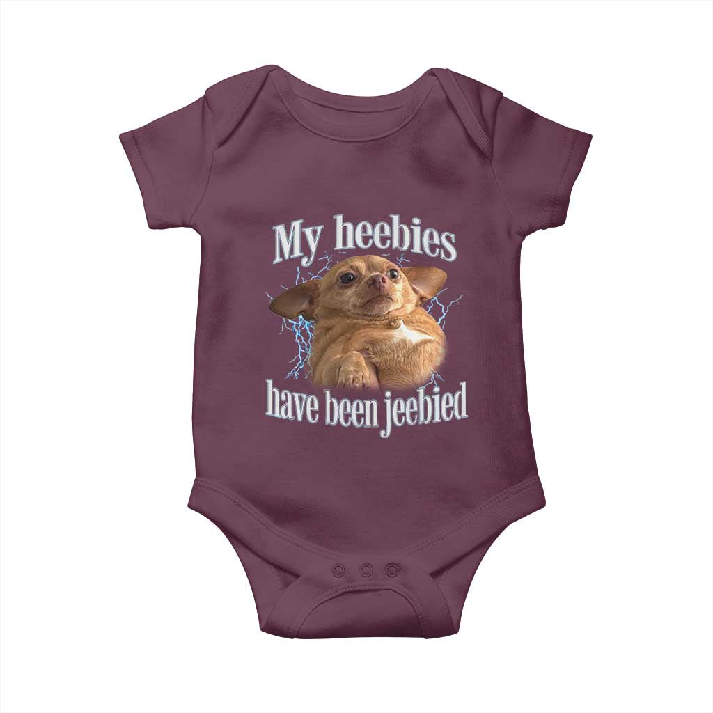 Funny Chihuahua Meme Baby Onesie My Heebies Have Been Jeebied Bootleg TS10 Maroon Print Your Wear