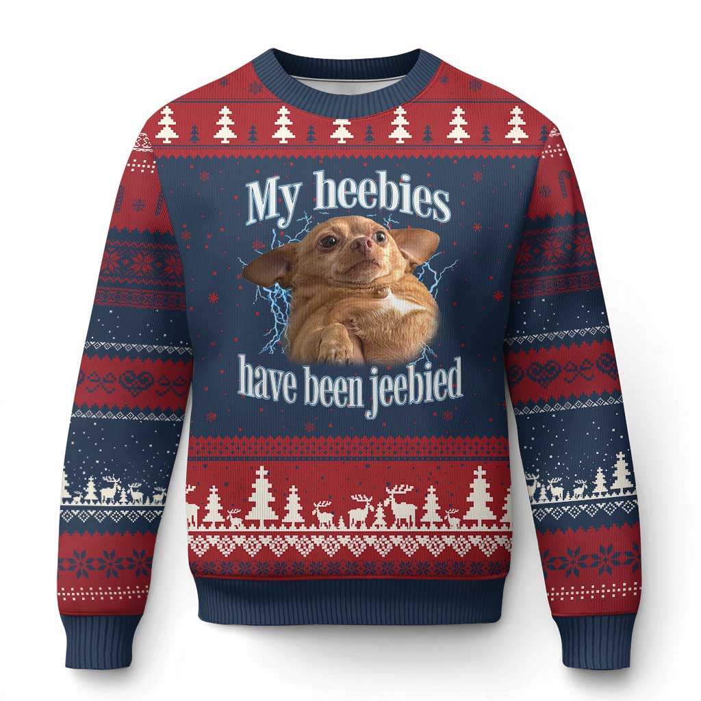 Funny Chihuahua Meme Ugly Christmas Sweater My Heebies Have Been Jeebied Bootleg TS10 Navy Red Print Your Wear