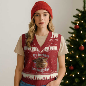 Funny Chihuahua Meme V-Neck Knit Sweater Vest My Heebies Have Been Jeebied Bootleg TS10 Red Beige Print Your Wear