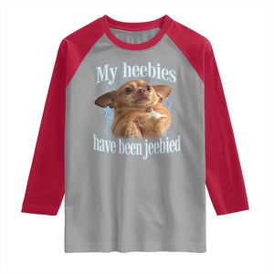 Funny Chihuahua Meme Raglan Shirt My Heebies Have Been Jeebied Bootleg TS10 Sport Gray Red Print Your Wear