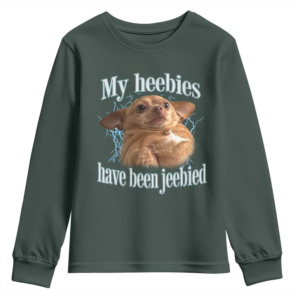 Funny Chihuahua Meme Youth Sweatshirt My Heebies Have Been Jeebied Bootleg TS10 Dark Forest Green Print Your Wear