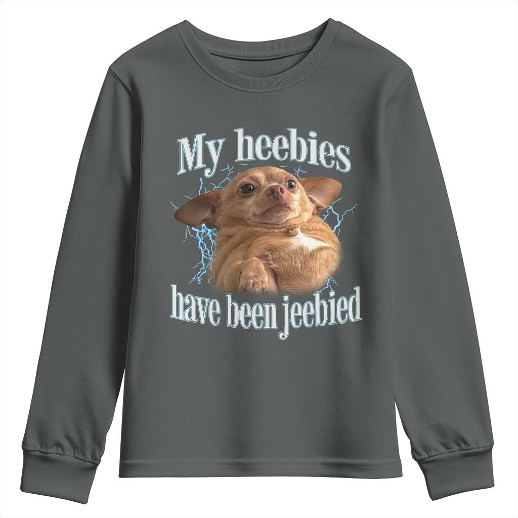 Funny Chihuahua Meme Youth Sweatshirt My Heebies Have Been Jeebied Bootleg TS10 Dark Heather Print Your Wear