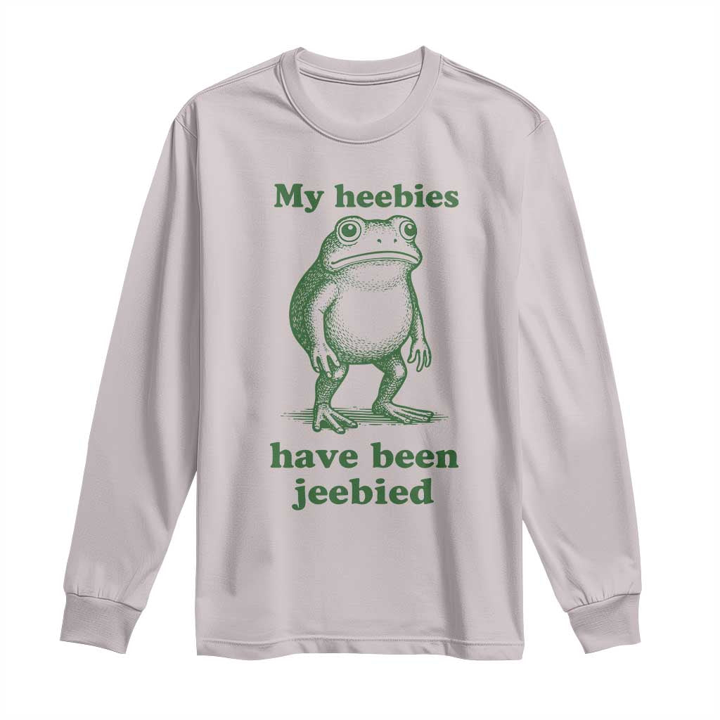 Funny Frog Long Sleeve Shirt My Heebies Have Been Jeebied Weirdcore Meme TS10 Ice Gray Print Your Wear