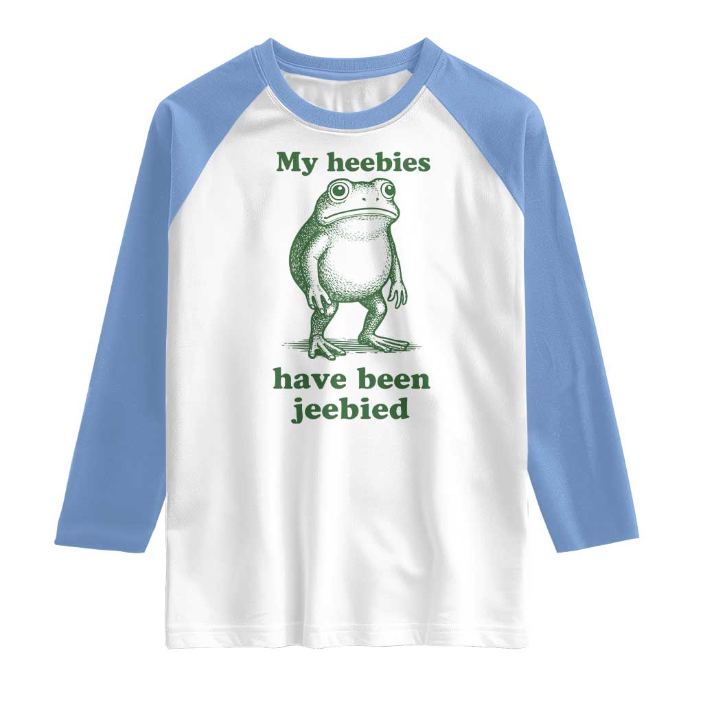 Funny Frog Raglan Shirt My Heebies Have Been Jeebied Weirdcore Meme TS10 White Carolina Blue Print Your Wear