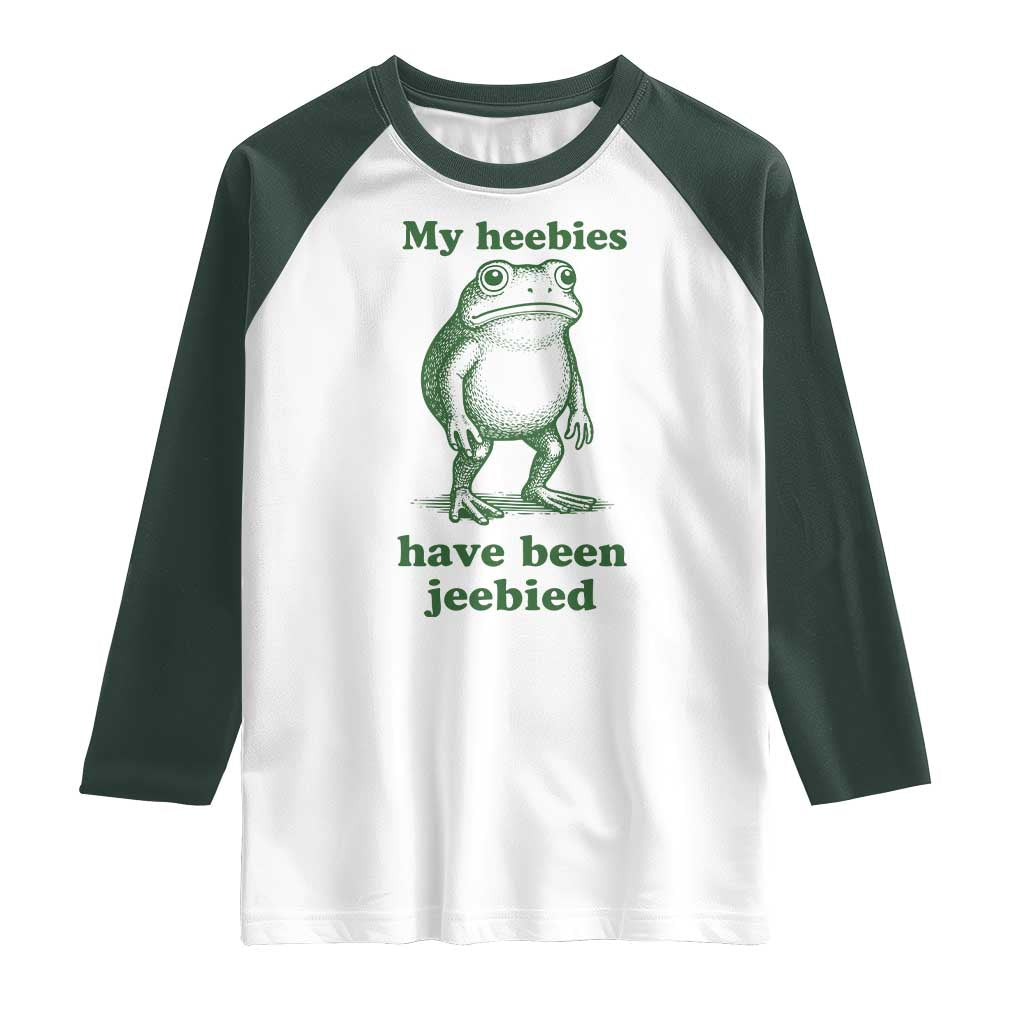 Funny Frog Raglan Shirt My Heebies Have Been Jeebied Weirdcore Meme TS10 White Dark Forest Green Print Your Wear