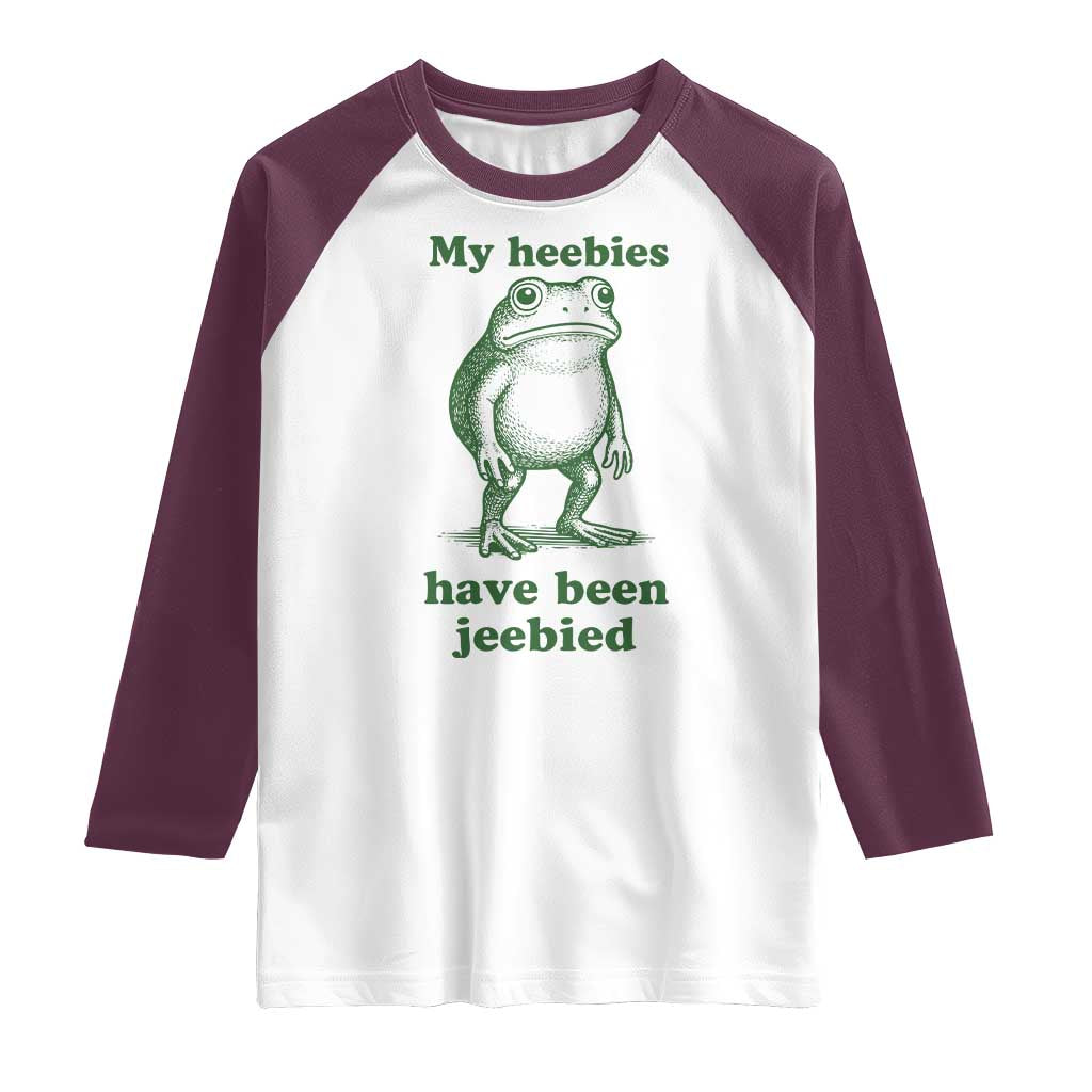 Funny Frog Raglan Shirt My Heebies Have Been Jeebied Weirdcore Meme TS10 White Maroon Print Your Wear