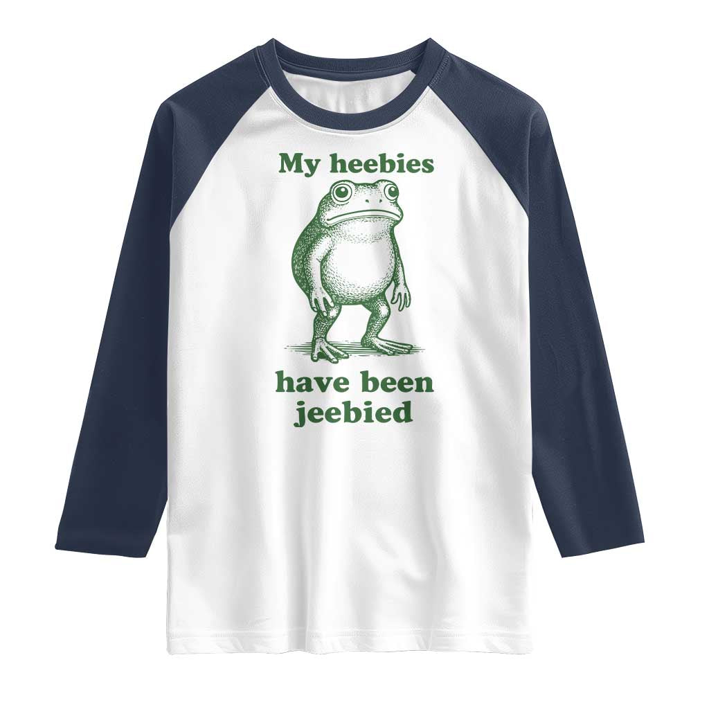 Funny Frog Raglan Shirt My Heebies Have Been Jeebied Weirdcore Meme TS10 White Navy Print Your Wear