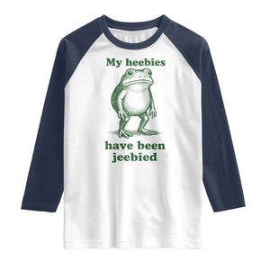 Funny Frog Raglan Shirt My Heebies Have Been Jeebied Weirdcore Meme TS10 White Navy Print Your Wear